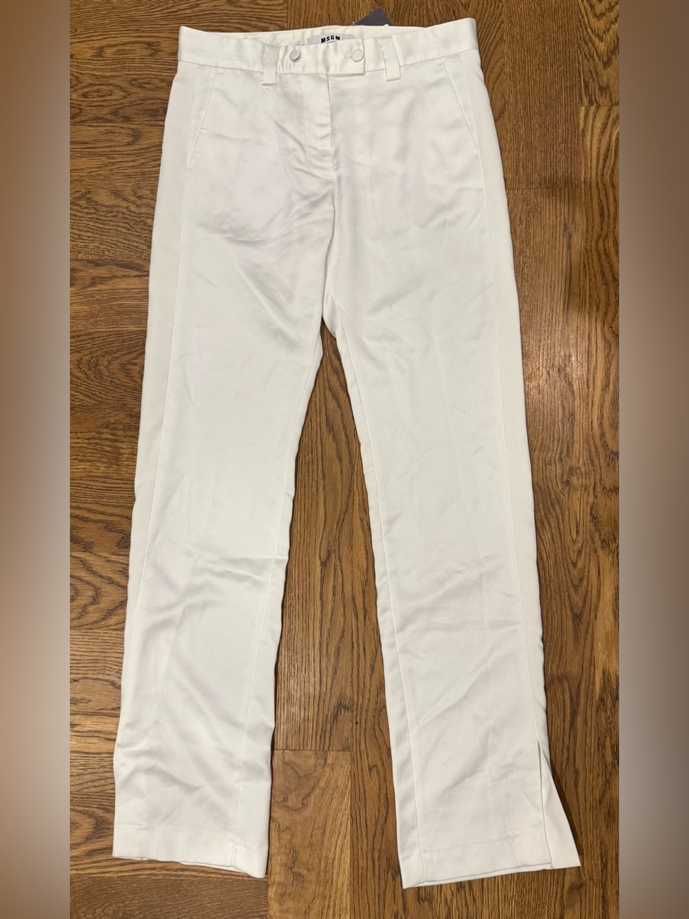NWT - MSGM white Tailored High-Rise Trousers Size 44 Satin look Tuxedo style